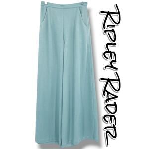 Ripley Rader Satin Wide Leg Pants Aqua Blue High Waist Flowy Sz 2 Quiet Luxury